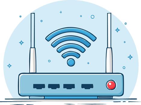 Wireless Router Illustration, Internet Connection, Device with Antennas, Signal Icon, Modern Technology vector