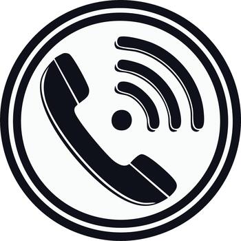 Phone Handset Icon with Wireless Signal in Circle, Communication Symbol vector