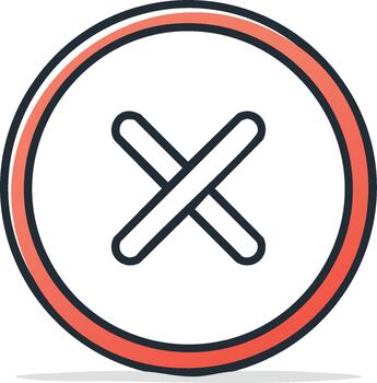 Cross Sign in Circle with Red Border and Outline Icon for Symbolizing Error, Stop, Close or False vector