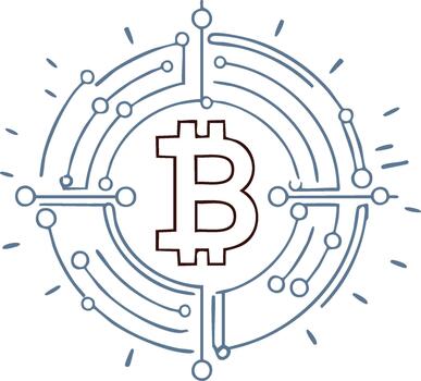 bitcoin ilustración con circuito líneas transporte digital redes y electrónico actas vector