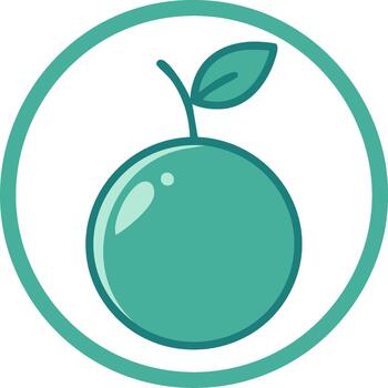Stylized teal apple with leaf in circle outline. Simple apple icon for web or mobile app vector