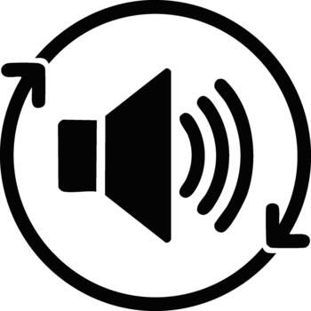 audio lazo símbolo con altavoz y flechas indicando repetir funcionalidad en negro ilustración vector