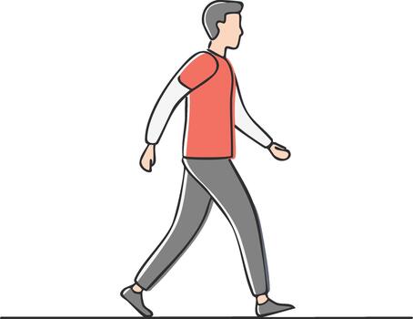 línea Arte ilustración de un hombre caminando adelante en un sencillo minimalista estilo vector