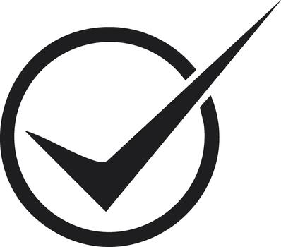 Black check mark in circle, isolated illustration, approve icon, validation symbol, completed checklist vector