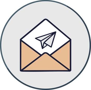 Hand Drawn Mail Envelope With Paper Airplane Inside Circle Shape Icon vector