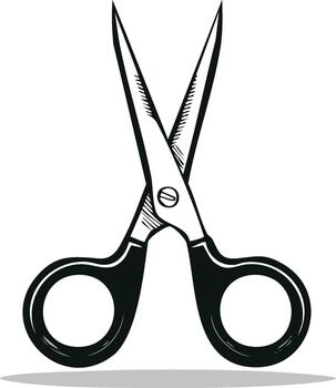 abierto tijeras ilustración con agudo cuchillas y negro manejas ofrecimiento precisión y hecho a mano herramienta apelación en un sencillo línea Arte estilo vector