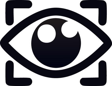 estilizado ojo escanear icono en marco, óptico reconocimiento y humano visión tecnología vector