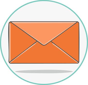 Orange envelope icon inside a circle frame symbolizes communication and messaging for sending and receiving mail and information vector