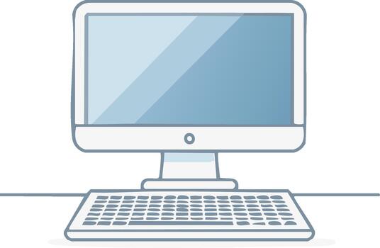 Minimalist Desktop Computer Illustration Keyboard and Monitor on Desk Graphic Design Asset vector