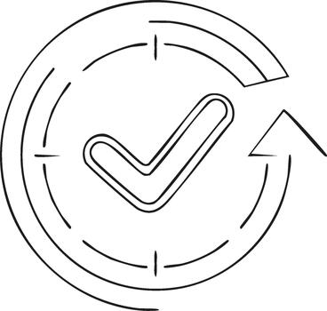Check mark symbol within a circular arrow, a concept for approval, validation, and refreshing in simple line art vector