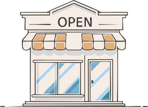 Open Storefront Illustration of Retail Establishment with Awning and Large Windows vector