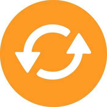 Circular arrows indicating refresh, reload, repeat, or cycle in white on orange background, illustrating process flow and continuous movement vector