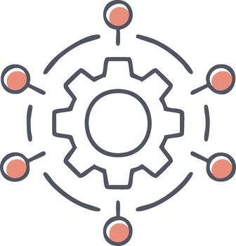 Gear Mechanism with Connected Nodes Representing Networking and System Integration vector