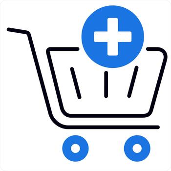 Add To Cart and create icon concept in blue line color vector