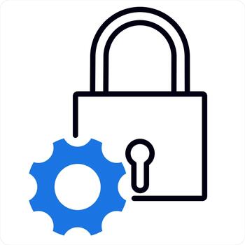 Lock Settings and setting icon concept in blue line color vector