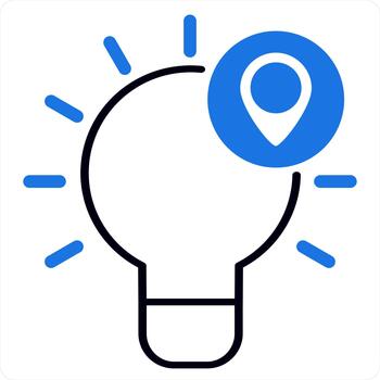 Idea Location and idea icon concept in blue line color vector