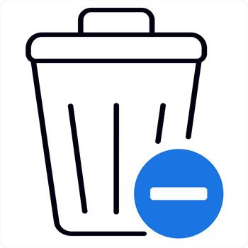 Trash Bin and delete icon concept in blue line color vector