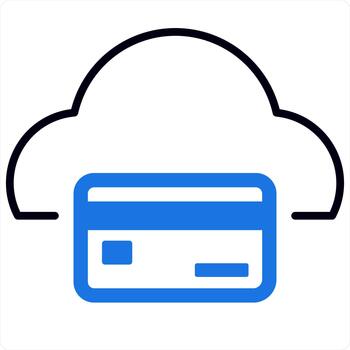 nube tarjeta y informática icono concepto en azul línea color vector