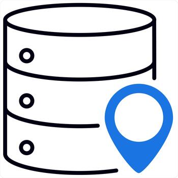 Server Location and icon concept in blue line color vector