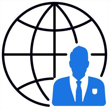 Global and user icon concept in blue line color vector