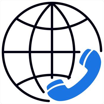 Globe Call and icon concept in blue line color vector