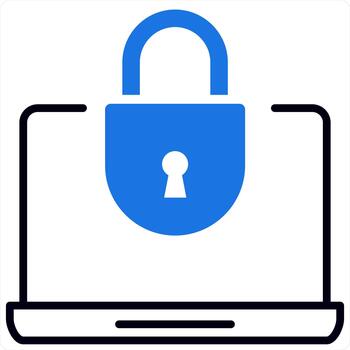 Laptop Security and secure icon concept in blue line color vector