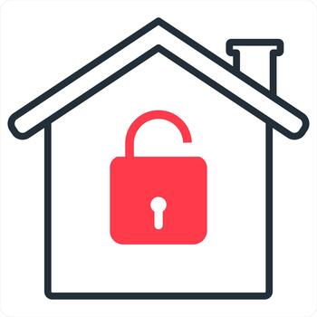 Home Security icon in red line color vector