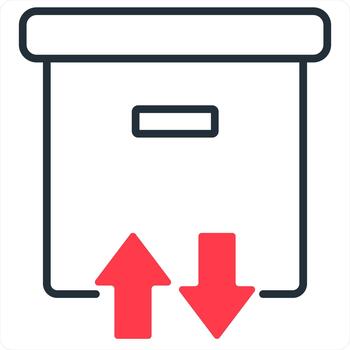 Synchronize Parcel and trolley icon concept in red line color vector