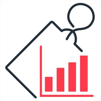 Statistics and tag icon concept in red line color vector