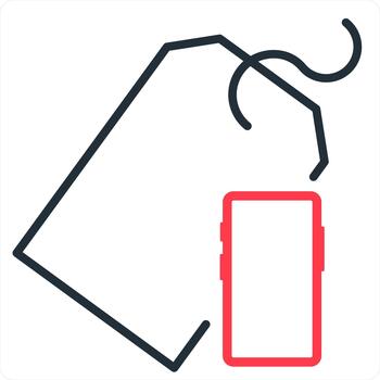 Mobile Tag and label icon concept in red line color vector