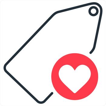 Favorite Tag and like label icon concept in red line color vector