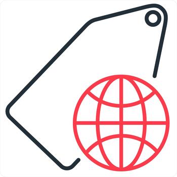 Global Tag and label icon concept in red line color vector