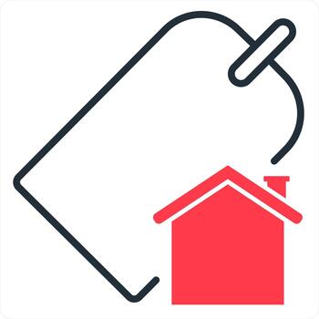Home Tag and label icon concept in red line color vector