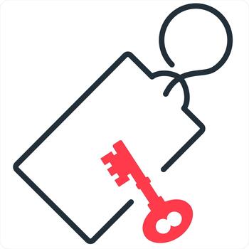 Key Tag and label icon concept in red line color vector