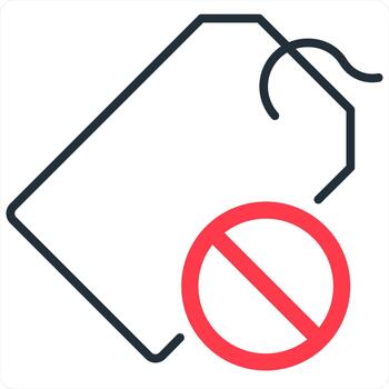 Tag prohibited and label icon concept in red line color vector