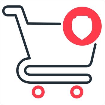 Cart Security and trolley icon in red line color vector