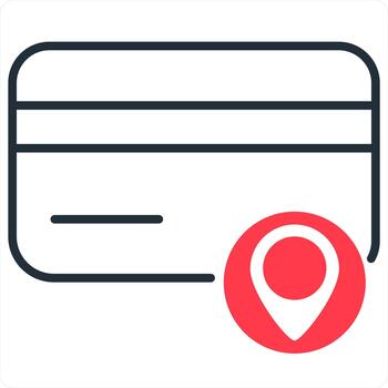 Card Location and pin icon concept in red line color vector