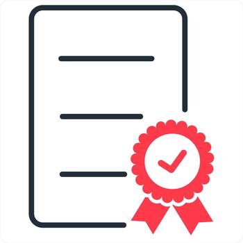 certificado y documento icono concepto en rojo línea color vector