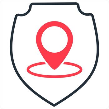 Location Security and protection icon concept in red line color vector