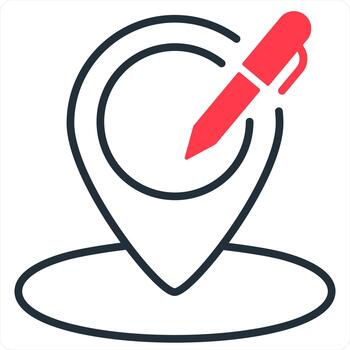 Edit Location and pin icon concept in red line color vector