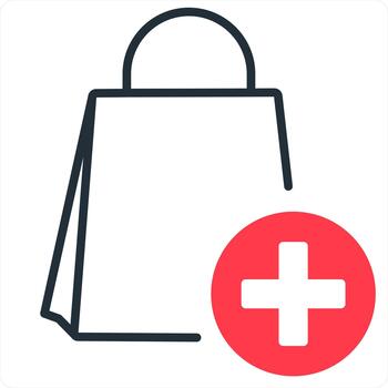 Add Items and shopping icon concept in red line color vector