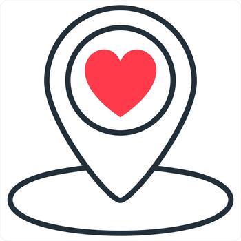 Favorite Location and pin icon concept in red line color vector