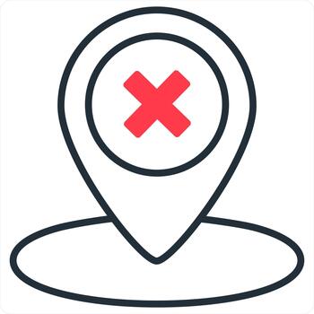 Wrong Location and pin icon concept in red line color vector