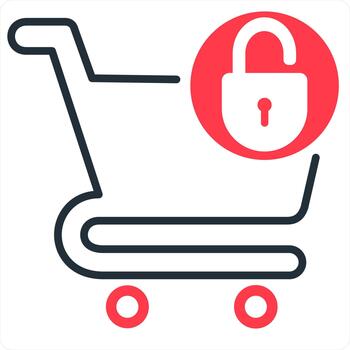 Cart Security and trolley icon concept in red line color vector