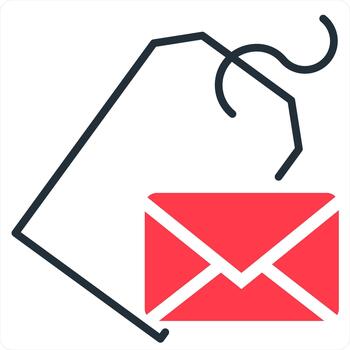 Message Tag and label icon concept in red line color vector