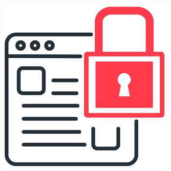 Webpage Security and security icon concept in red line color vector