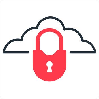 Cloud Security and security icon concept in red line color vector