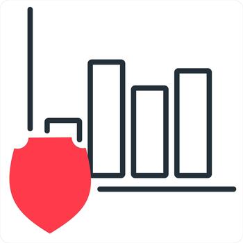 Graph Security and security icon concept in red line color vector