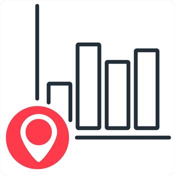 Graph Location and graph icon concept in red line color vector