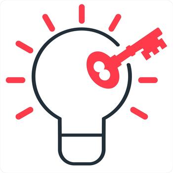 Key Idea and idea icon concept in red line color vector